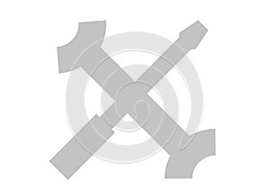 A simple symbol of a pair of light grey crossed wrench spanner and screwdriver white backdrop