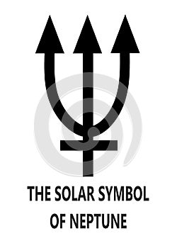 The solar symbol of Neptune with description words white backdrop photo