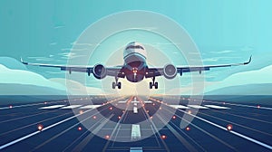 A computer generated image of an airplane taking off from a runway