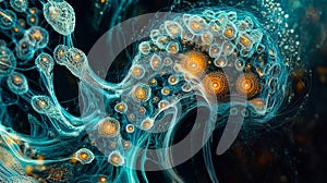 A computer generated image of a blue and orange abstract design