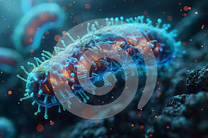 a computer generated image of a blue and orange bacteria