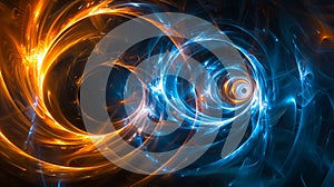 A computer generated image of a blue and orange spiral design
