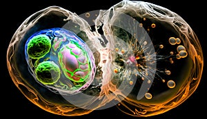 Computer generated image of brain and cell inside of cell