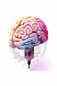 Computer generated image of brain with circuit board in the middle. Generative AI
