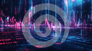 A computer generated image of a cityscape with a blue sky and pink