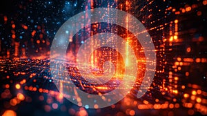 Computer generated image of a cityscape with orange lights