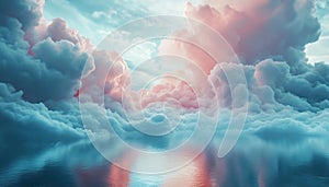 Computer Generated Image Of Clouds And Water Surface In A Digital Rendering