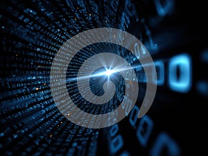 This is a computer generated image depicting a tunnel of binary code