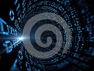 This is a computer generated image depicting a tunnel of binary code