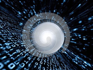 This is a computer generated image depicting a tunnel of binary code