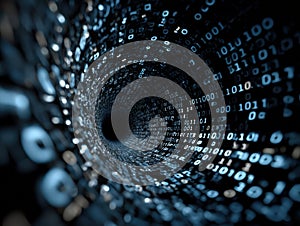 This is a computer generated image depicting a tunnel of binary code