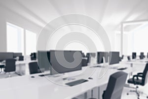 Computer generated image of desktop computers in office