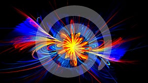 Computer generated image of flower in blue, yellow, and red. Generative AI