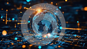 A computer generated image of a globe with a blue and orange background