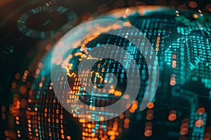 A computer generated image of a globe with a blue and orange background