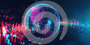 A computer generated image of a globe with a red and blue color scheme