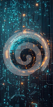 A computer generated image of a glowing orb with a blue background