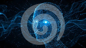 A computer generated image of a head with a blue background