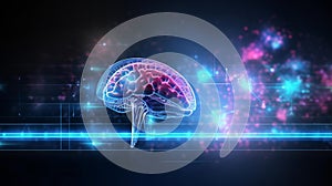 A computer-generated image of a human brain. Generative ai