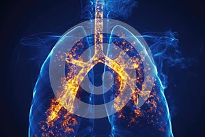 Computer Generated Image of Human Lung With Detailed Anatomy and Vasculature, X-ray film of the human lung in 3D, AI Generated photo