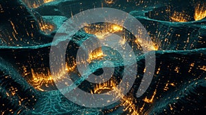 A computer generated image of a landscape with a lot of fire