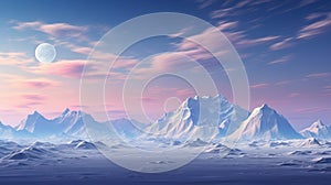 a computer generated image of a landscape with mountains and a moon. generative ai