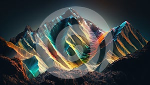a computer generated image of a mountain range in the night