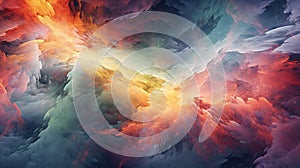 a computer generated image of a multicolored cloud of smoke and fire in a computer generated image of a multicolored cloud of