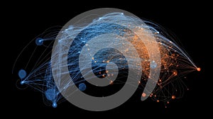 A computer generated image of a network of lines and dots