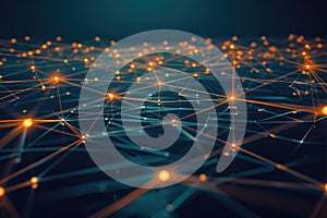 A computer generated image of a network of lines with orange dots