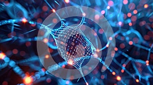 A computer generated image of a neuron with dots, AI