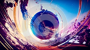 Computer generated image of planet in the middle of the night sky. Generative AI