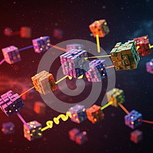 AI Generated Network of Colored Cubes Hovering Against a Space Background photo