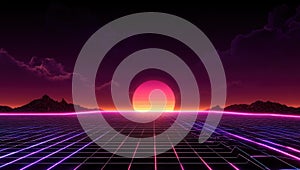 A computer generated image of a sunset over a road