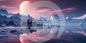 A computer generated landscape of a mountain range