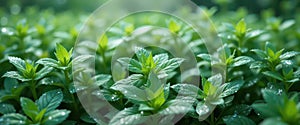 Computer Generated Mint Rendered Mint Sprigs With Water Dew, Perfect Digital Imagery