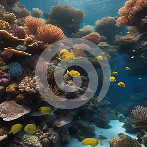 A computer-generated visualization of a thriving coral reef teeming with marine life4