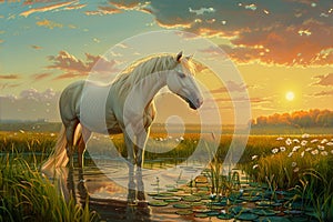 Computer generated of Wild Horse in a meadow, Ai generated