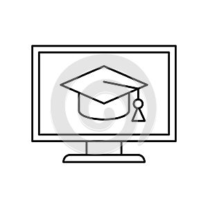 Computer with graduation cap silhouette style icon vector design