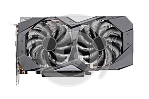 Computer graphic card, video card with two fans, isolated