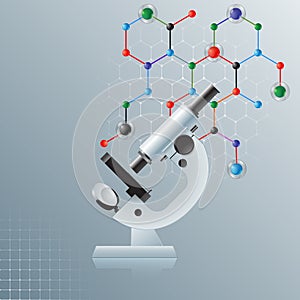 Computer graphic, template science background with microscope