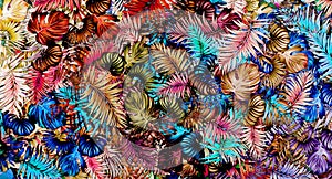 Computer graphics of abstract floral psychedelic background stylization of colored chaotic stickers in the form of