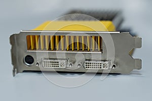 Computer graphics card close up, focus on dvi output