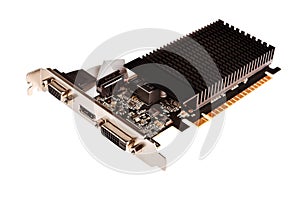 Computer graphics card with dvi hdmi vga connectors, passive cooling silent operation, professional