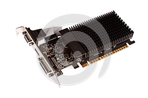 Computer graphics card with dvi hdmi vga connectors, passive cooling silent operation