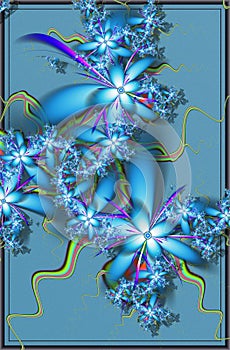 Computer graphics. Fractal texture in frame. Flowers