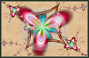 Computer graphics. Fractal texture in frame. Flowers