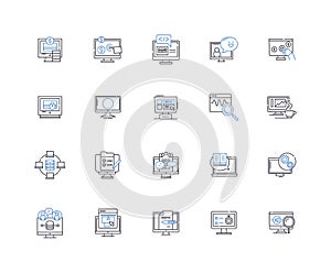 Computer Graphics line icons collection. Rendering, Shading, Animation, Modeling, Texturing, Lighting, Compositing