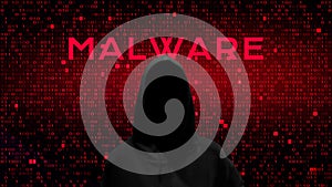Computer hacker on abstract binary code background. Hacking concept