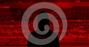 Computer hacker on abstract binary code background. Hacking concept